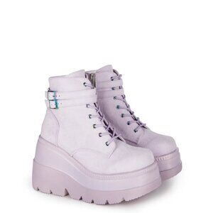 Demonia lavender wedge boots